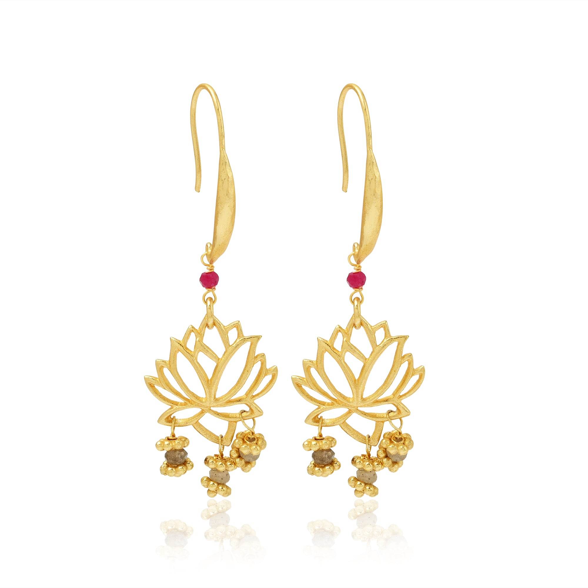 Ruby Lotus Dangle Earrings - La Vitá Jewels