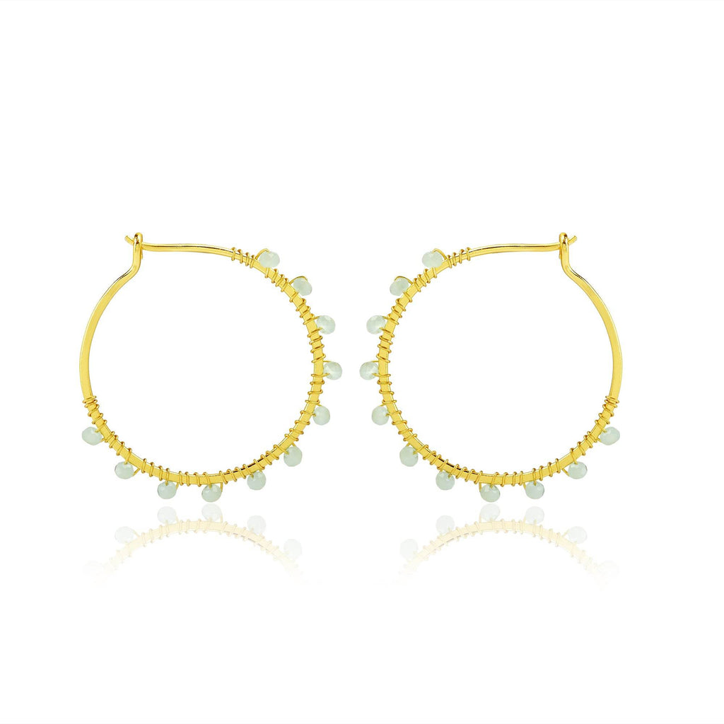 Gold Wire Wrapped Tourmaline Beads Hoop Earrings - La Vitá Jewels