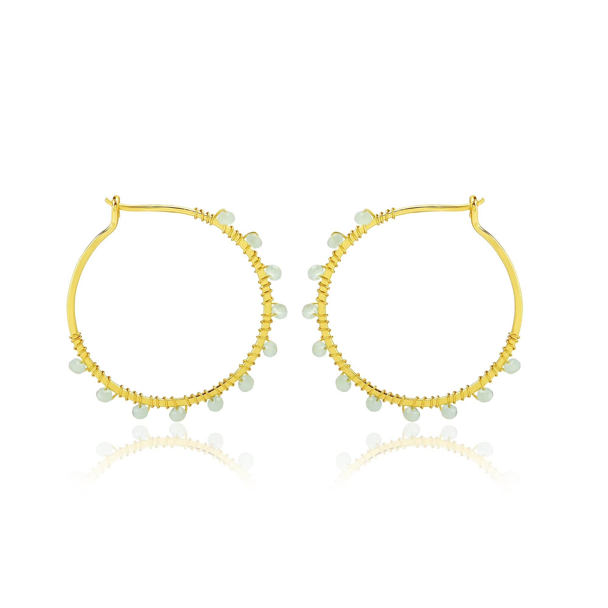 Gold Wire Wrapped Tourmaline Beads Hoop Earrings - La Vitá Jewels