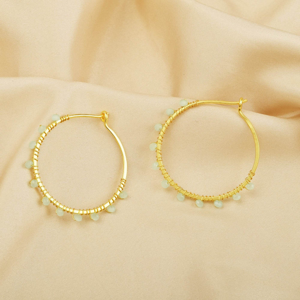 Gold Wire Wrapped Tourmaline Beads Hoop Earrings - La Vitá Jewels