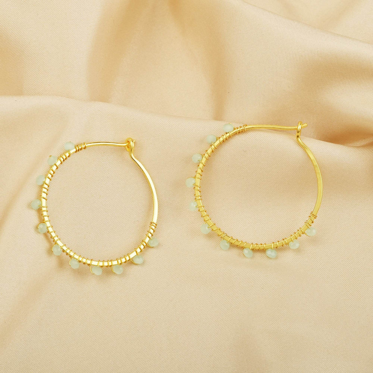 Gold Wire Wrapped Tourmaline Beads Hoop Earrings - La Vitá Jewels
