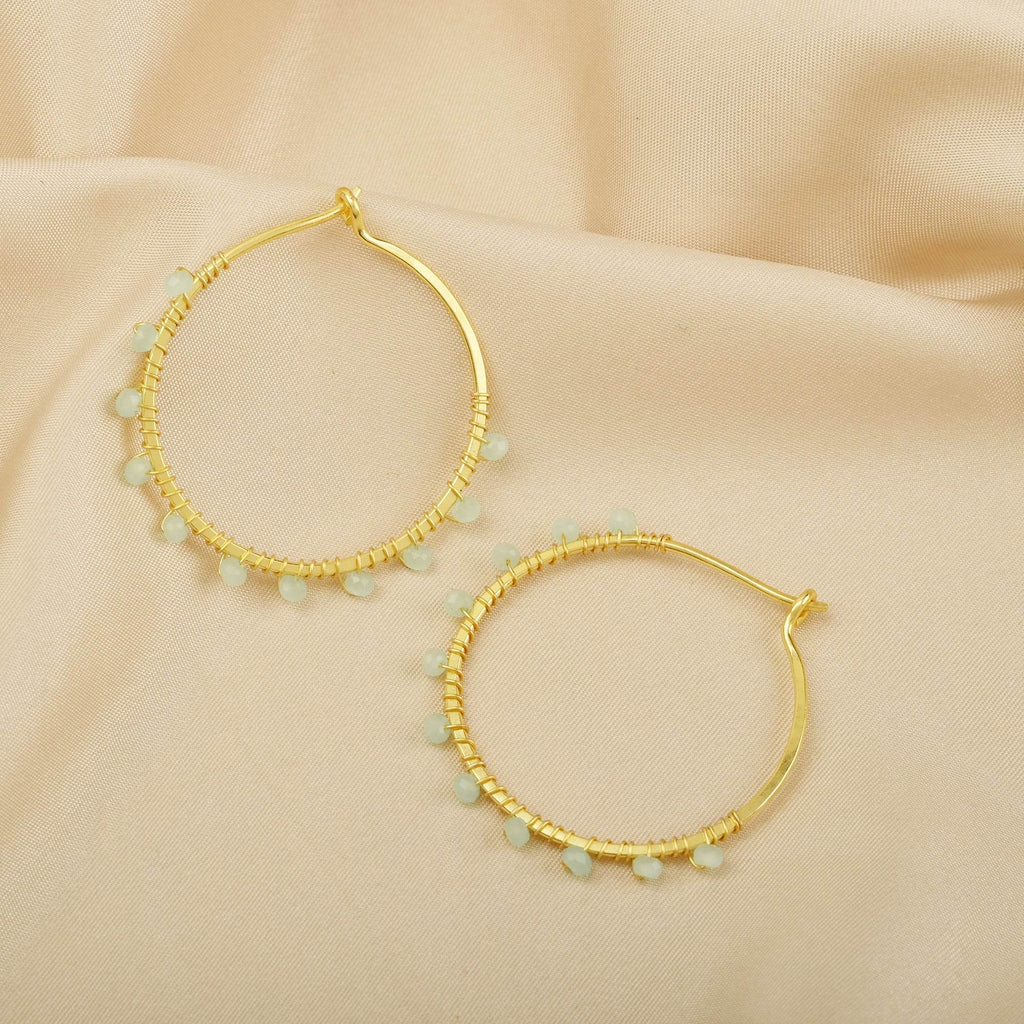 Gold Wire Wrapped Tourmaline Beads Hoop Earrings - La Vitá Jewels