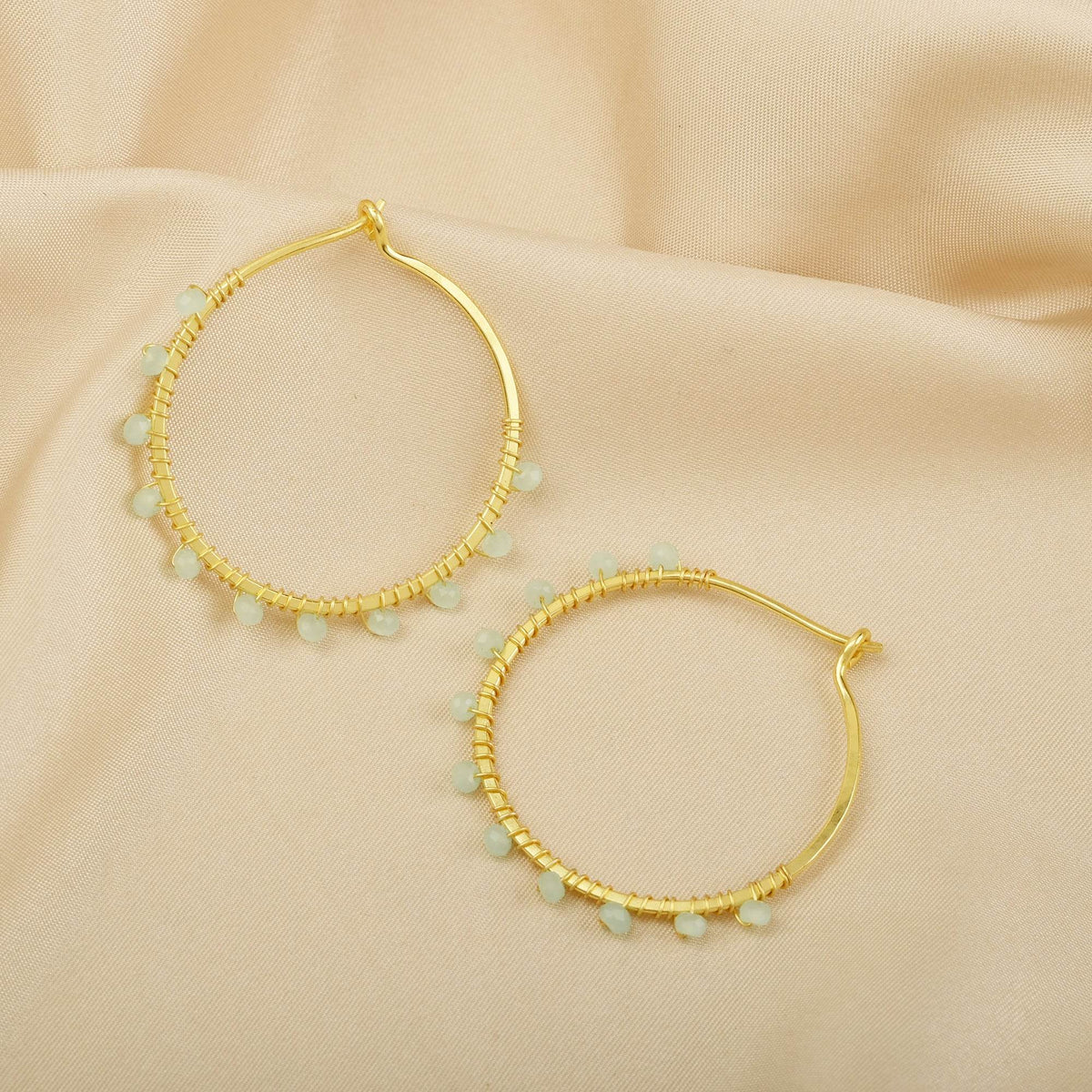 Gold Wire Wrapped Tourmaline Beads Hoop Earrings - La Vitá Jewels