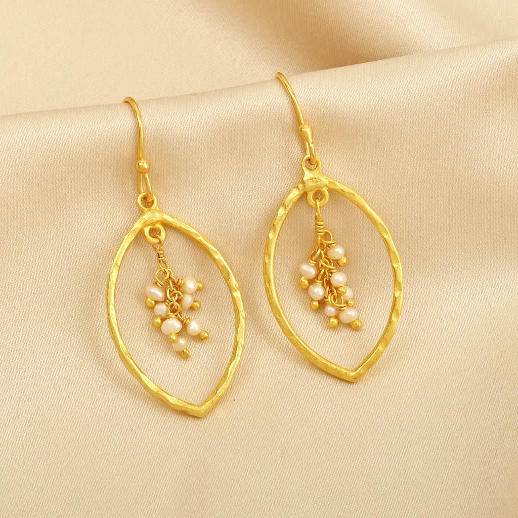 Sterling Silver Marquise with Pearl Drop Earrings - La Vitá Jewels