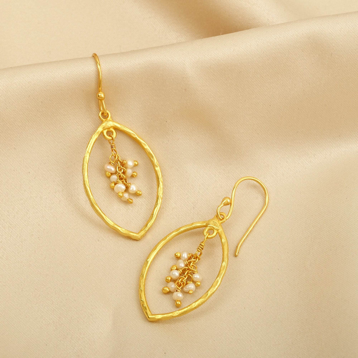 Sterling Silver Marquise with Pearl Drop Earrings - La Vitá Jewels