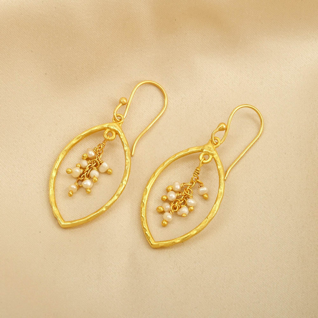 Sterling Silver Marquise with Pearl Drop Earrings - La Vitá Jewels