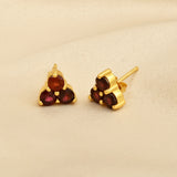 Trio Garnet Gemstone Stud Earrings