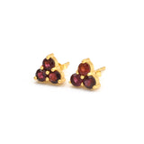 Trio Garnet Gemstone Stud Earrings