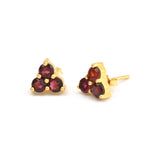 Trio Garnet Gemstone Stud Earrings