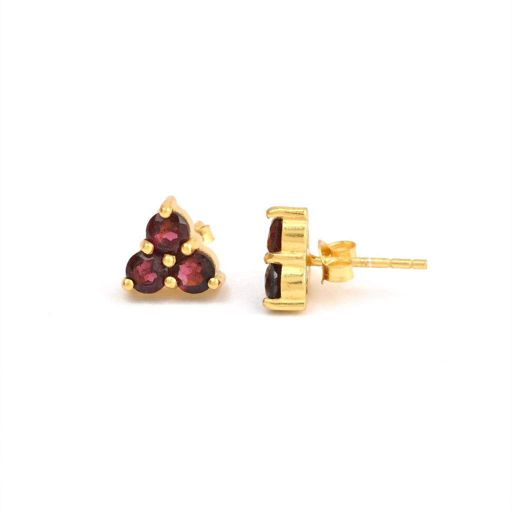 Garnet Gemstone Stud Earrings in Sterling Silver - La Vitá Jewels