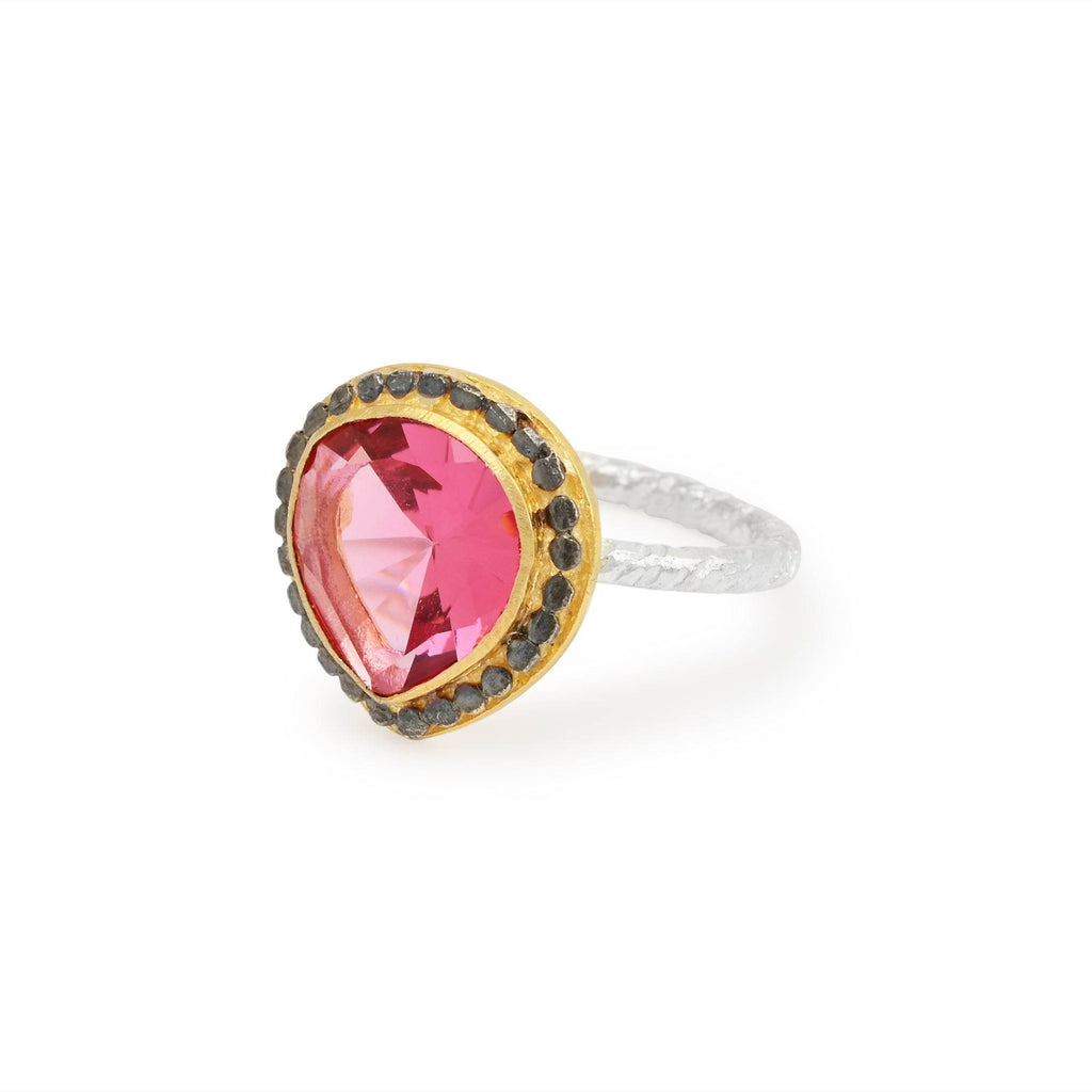 Gold, Black Rhodium Plated Pink Tourmaline Designer Rings in Sterling Silver - La Vitá Jewels