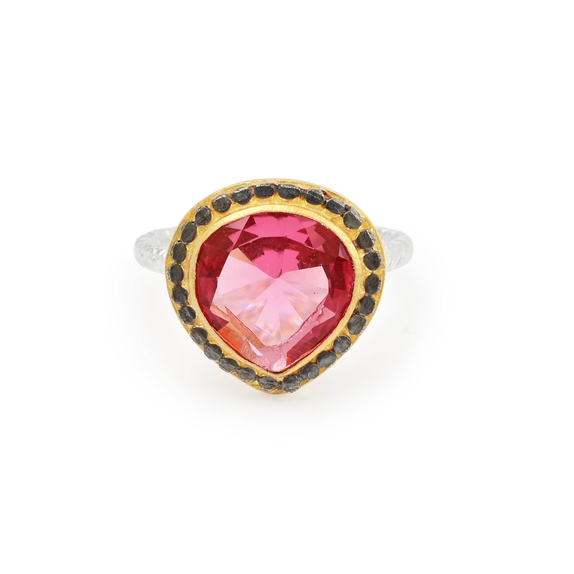 Gold, Black Rhodium Plated Pink Tourmaline Designer Rings in Sterling Silver - La Vitá Jewels