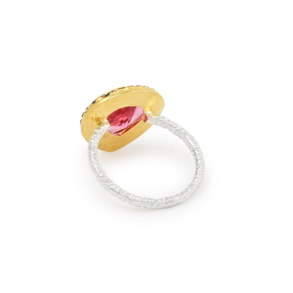 Gold, Black Rhodium Plated Pink Tourmaline Designer Rings in Sterling Silver - La Vitá Jewels