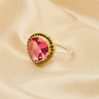 Gold, Black Rhodium Plated Pink Tourmaline Designer Rings in Sterling Silver - La Vitá Jewels