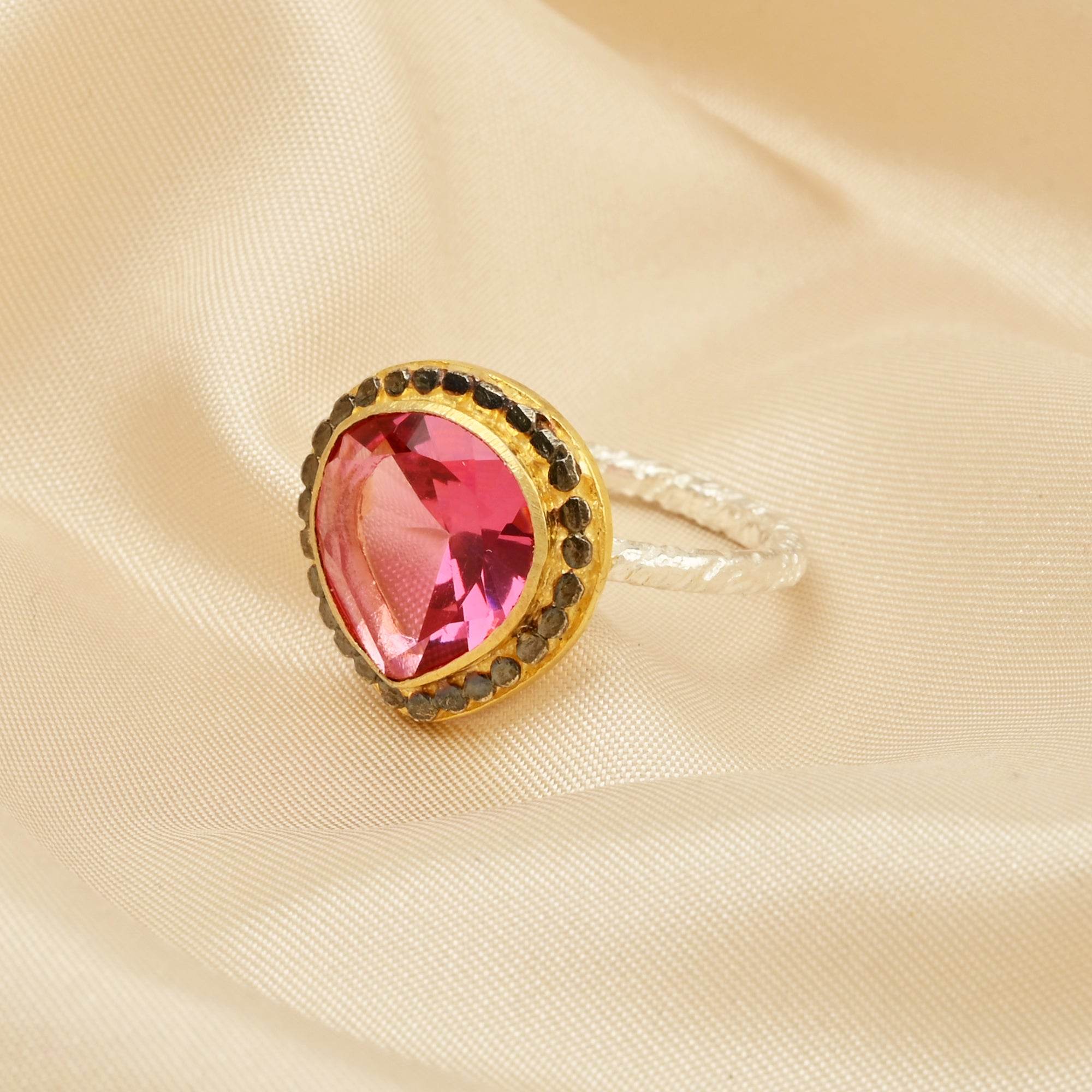 Gold, Black Rhodium Plated Pink Tourmaline Designer Rings in Sterling Silver - La Vitá Jewels