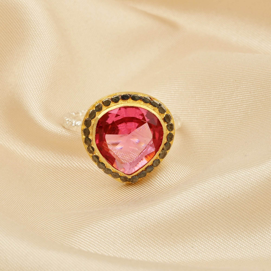Gold, Black Rhodium Plated Pink Tourmaline Designer Rings in Sterling Silver - La Vitá Jewels
