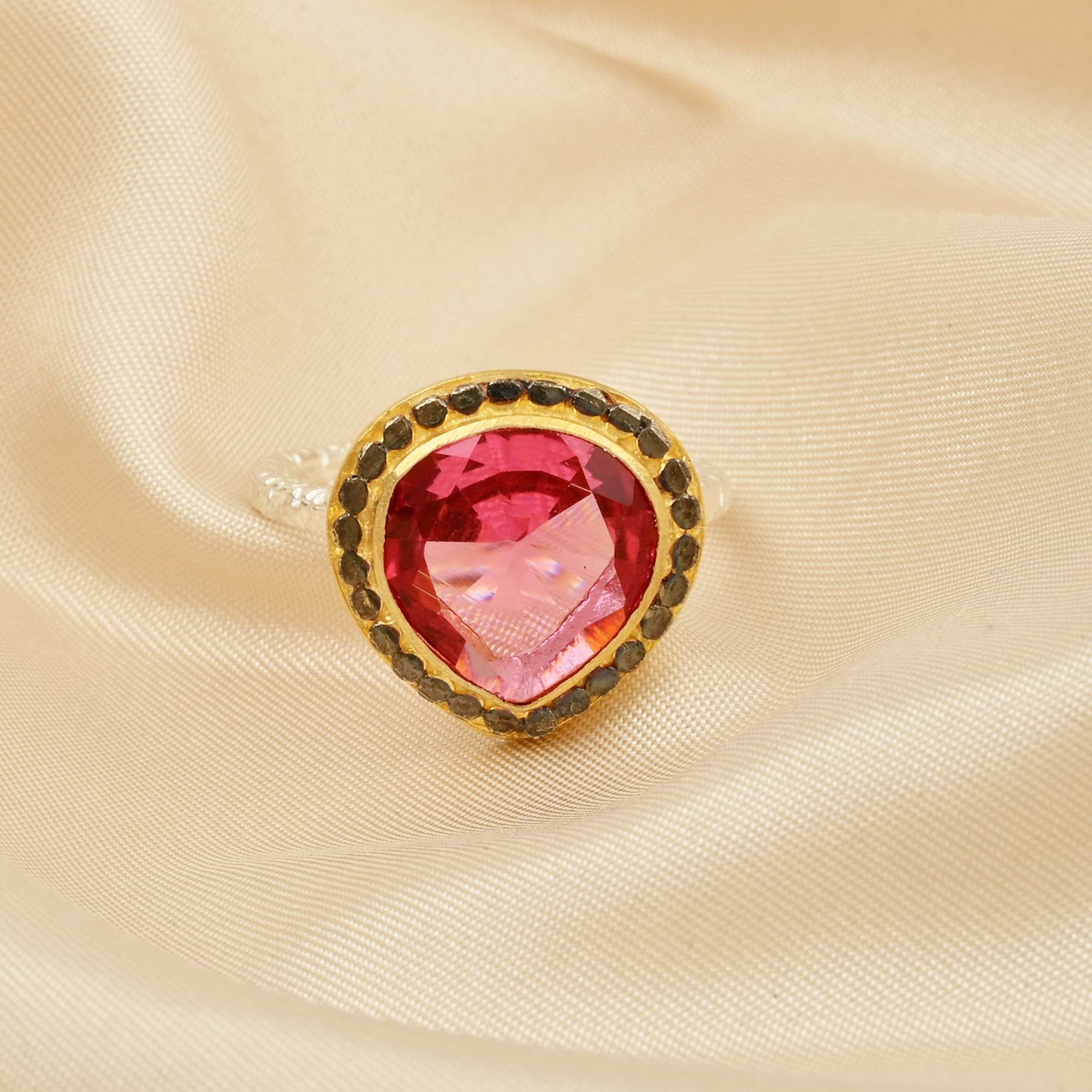 Gold, Black Rhodium Plated Pink Tourmaline Designer Rings in Sterling Silver - La Vitá Jewels