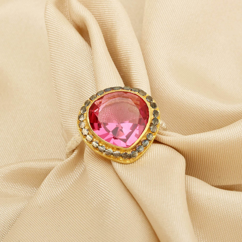 Gold, Black Rhodium Plated Pink Tourmaline Designer Rings in Sterling Silver - La Vitá Jewels