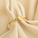 White and Black CZ Heart Shape Adjustable Rings