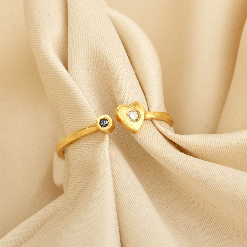 White and Black CZ Heart Shape Adjustable Rings in Sterling Silver - La Vitá Jewels