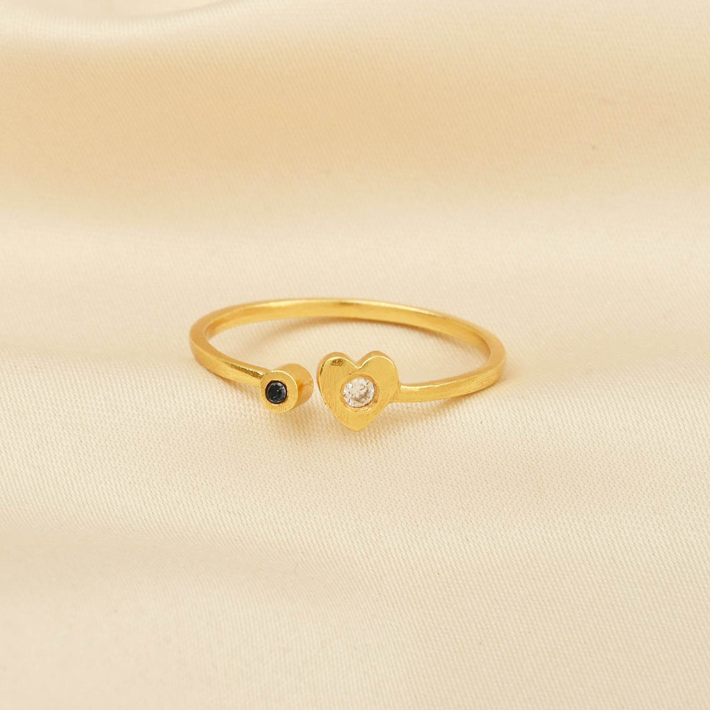 White and Black CZ Heart Shape Adjustable Rings in Sterling Silver - La Vitá Jewels