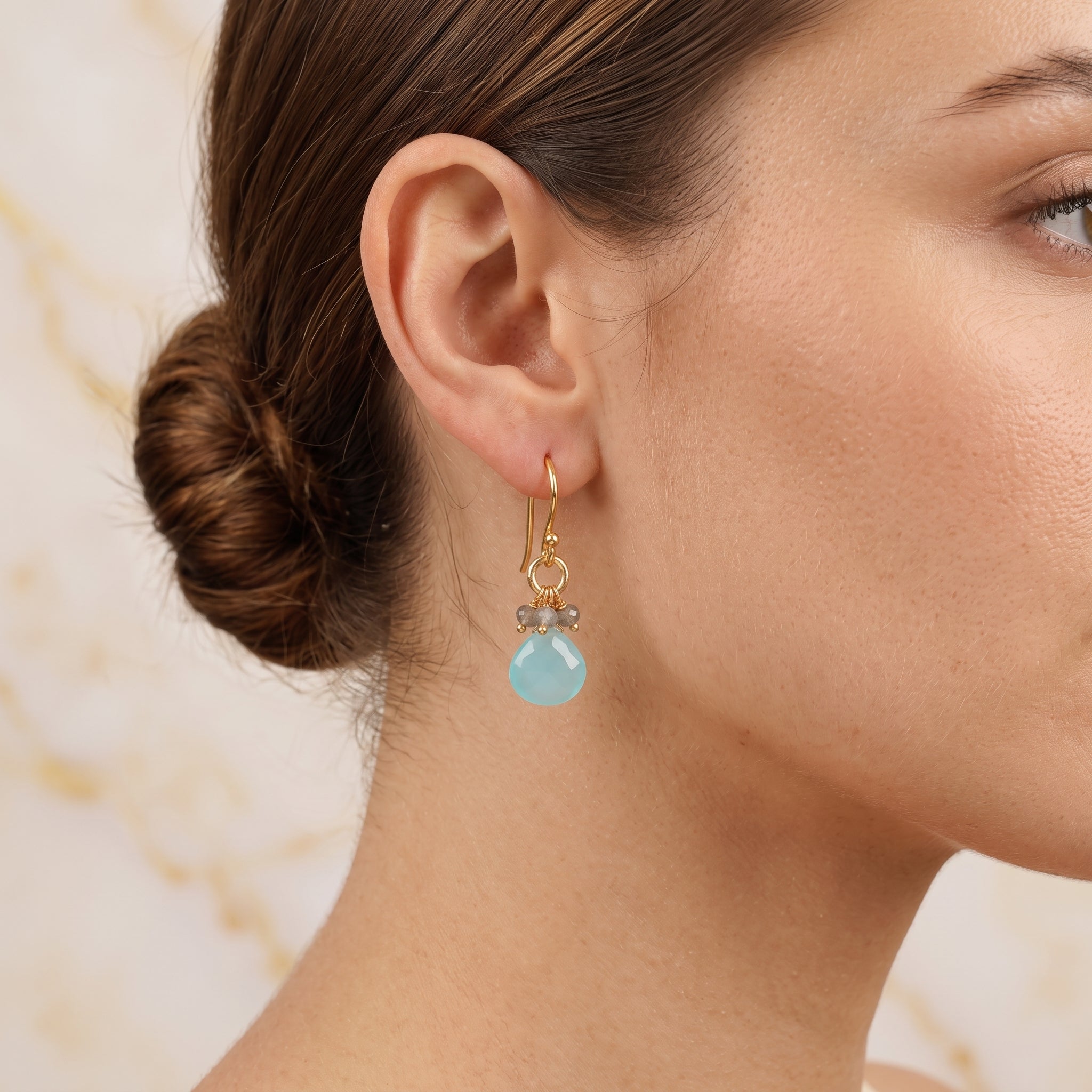 Aqua Chalcedony with Labradorite Beads Earring