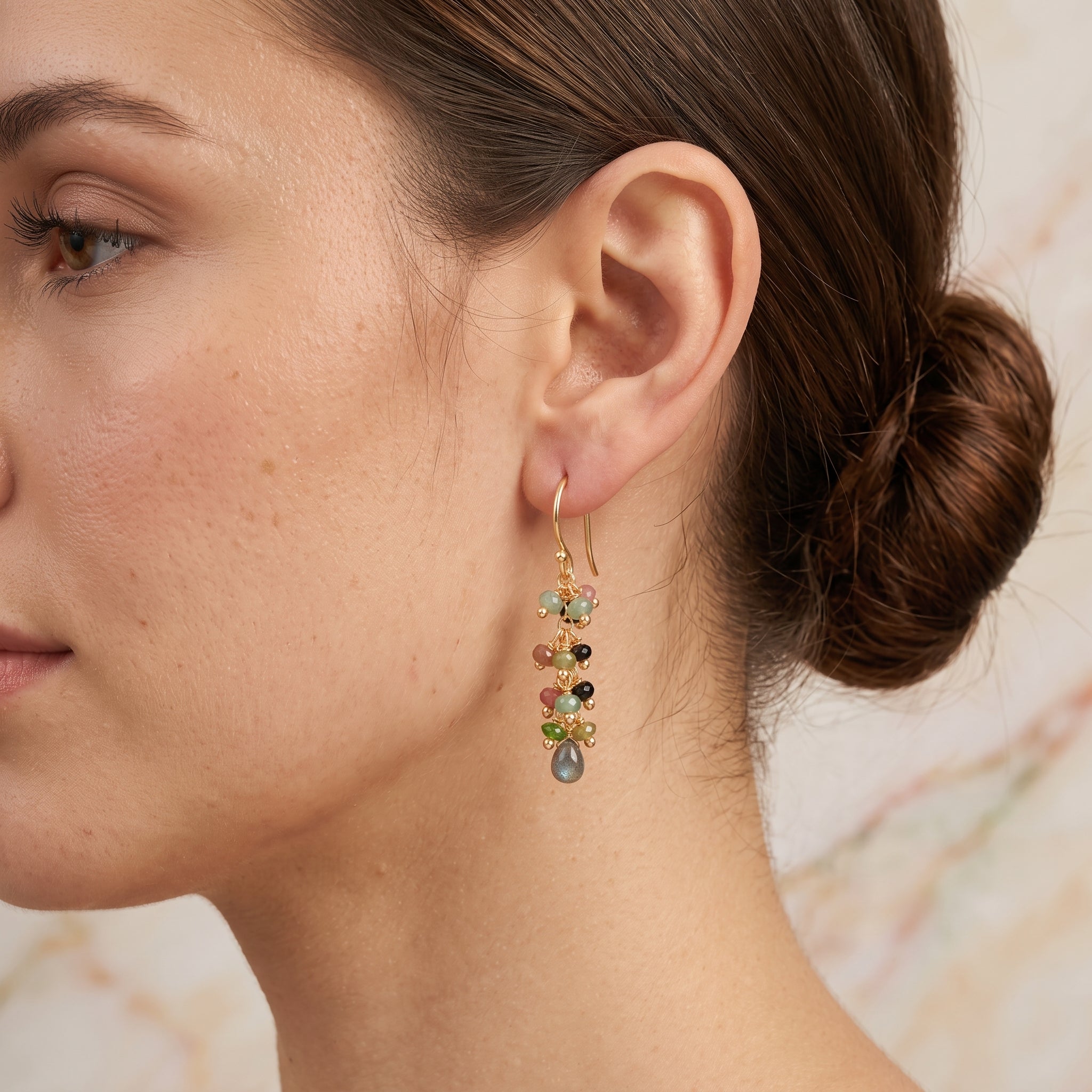 Multi Tourmaline and Labradorite Dangle Earring