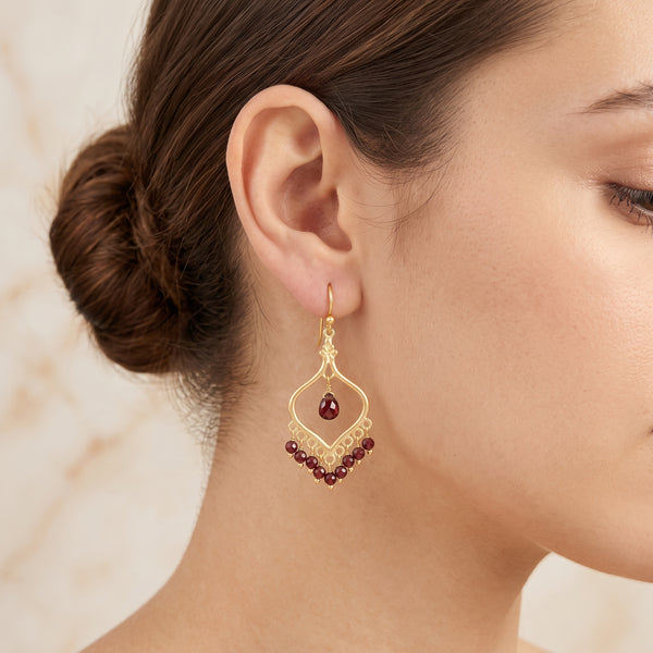 Majestic Garnet Gemstone Fringe Earring