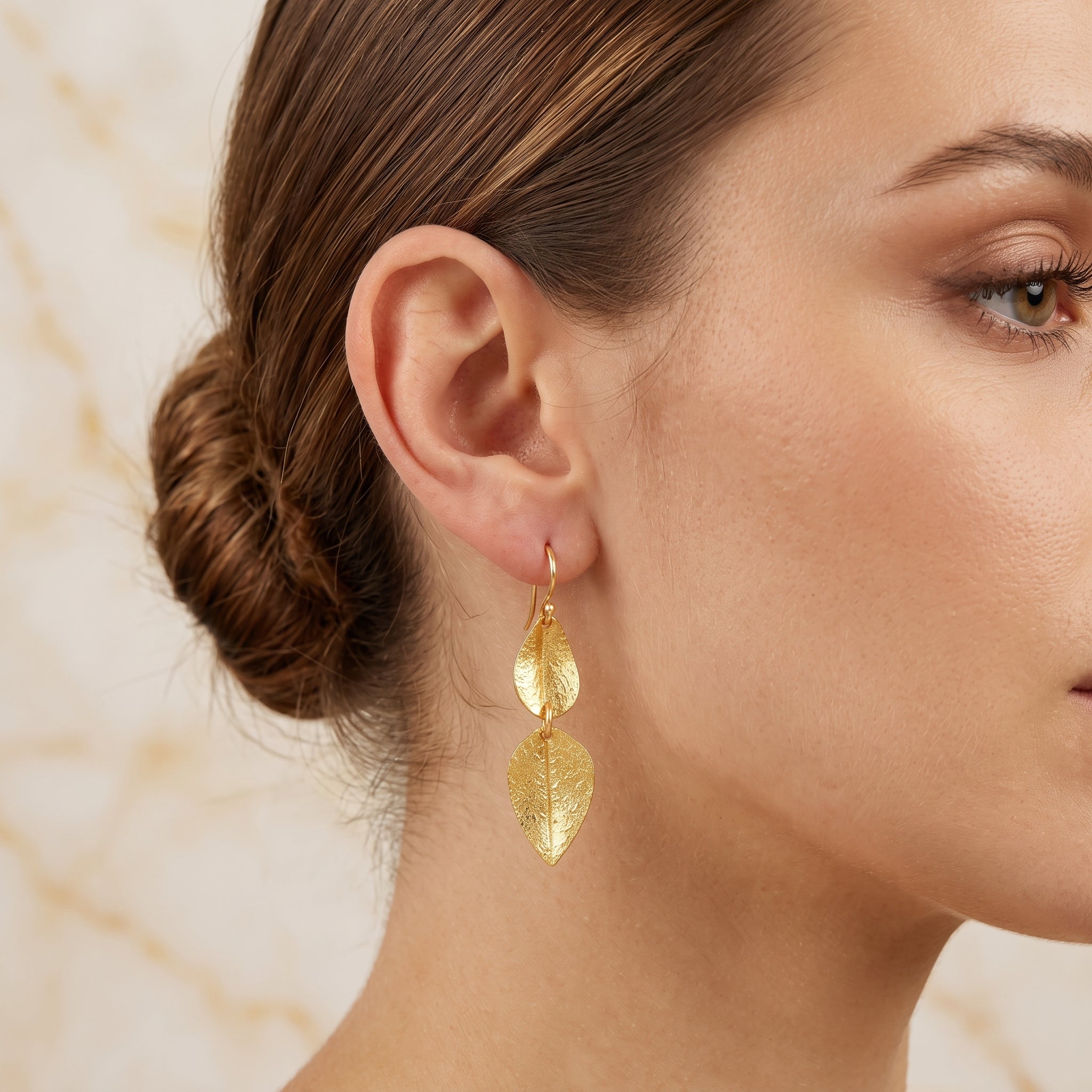Double Leaf Texture Dangle Earrings