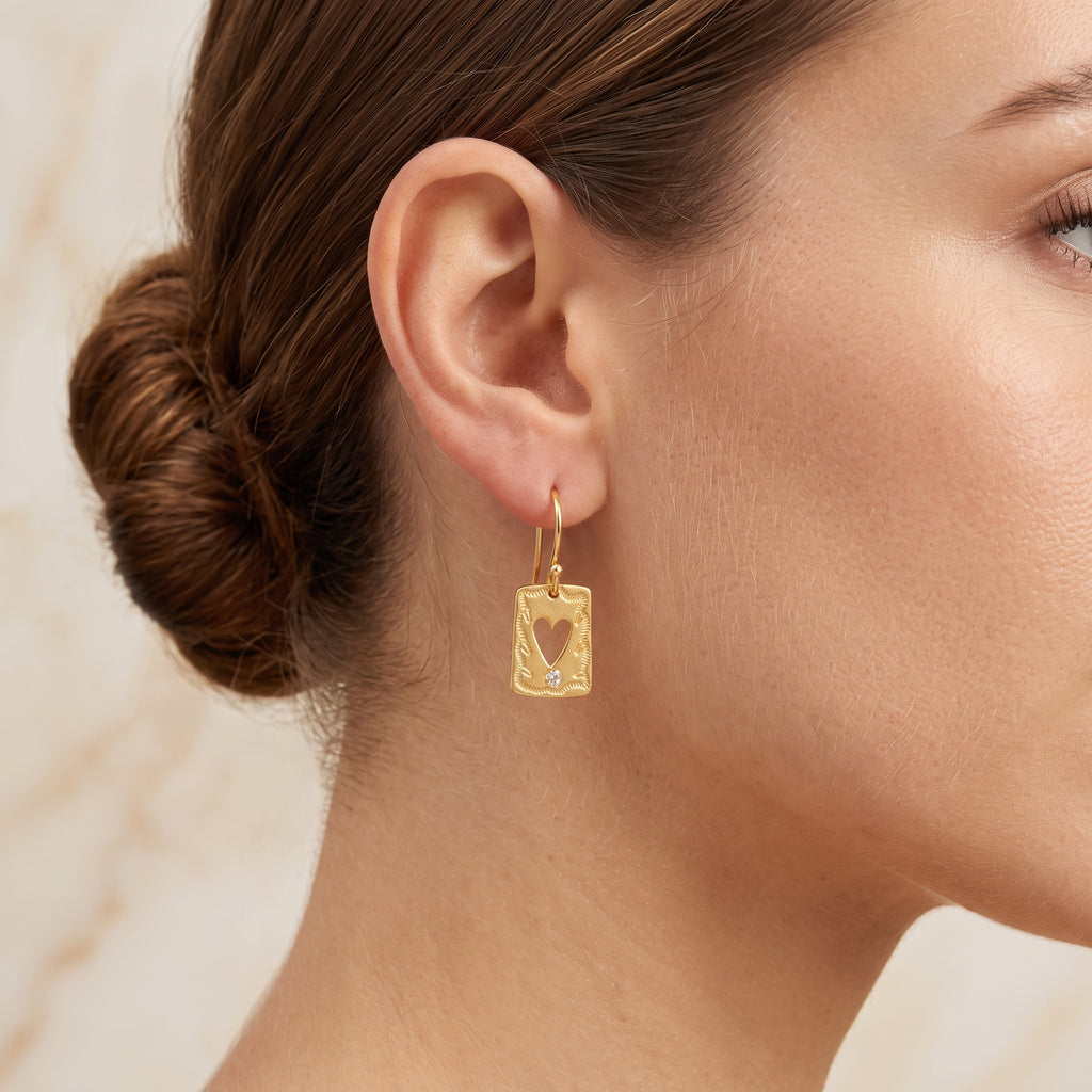 White Zircon Heart Earrings