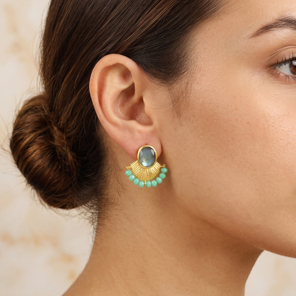 Labradorite with Aqua Chalcedony Stud Earrings