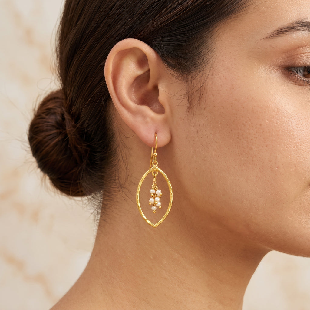 Sterling Silver Marquise with Pearl Drop Earrings