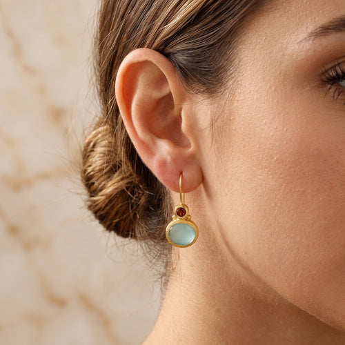 Aqua Chalcedony and Garnet Gemstone Earring