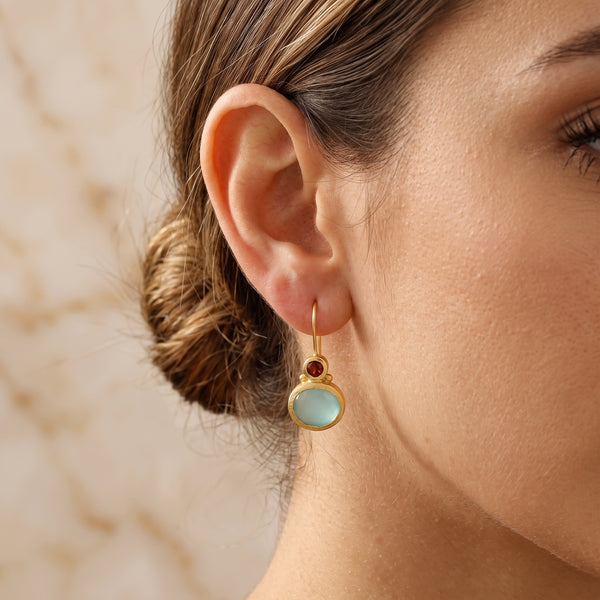 Aqua Chalcedony and Garnet Gemstone Earring
