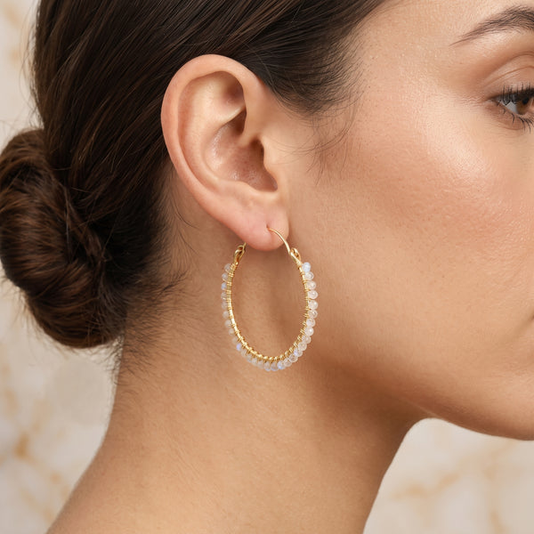 Moonlight Whispers Beads Wire Wrap Hoop Earring