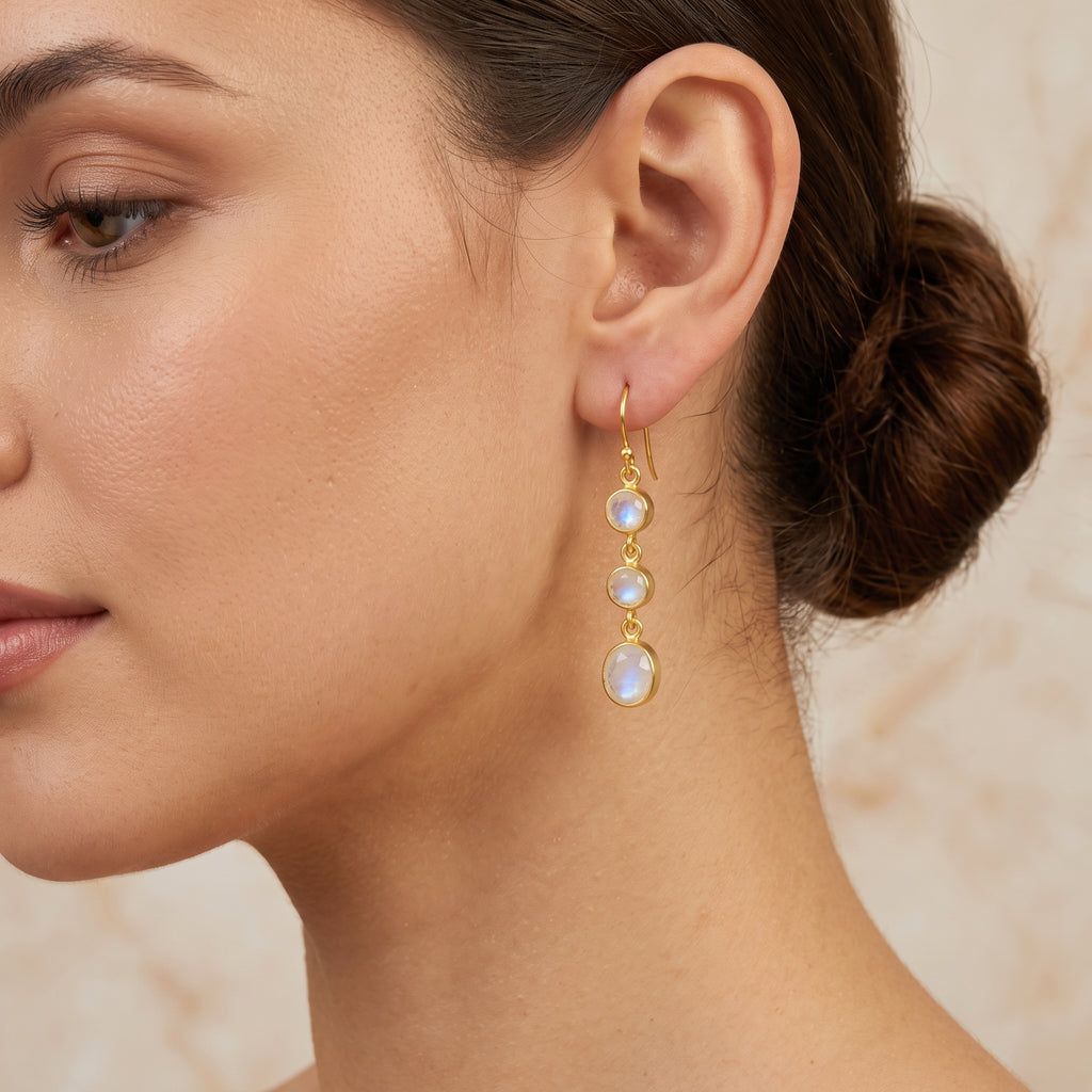 Rainbow Moonstone Moonlight Hoops in Sterling Silver