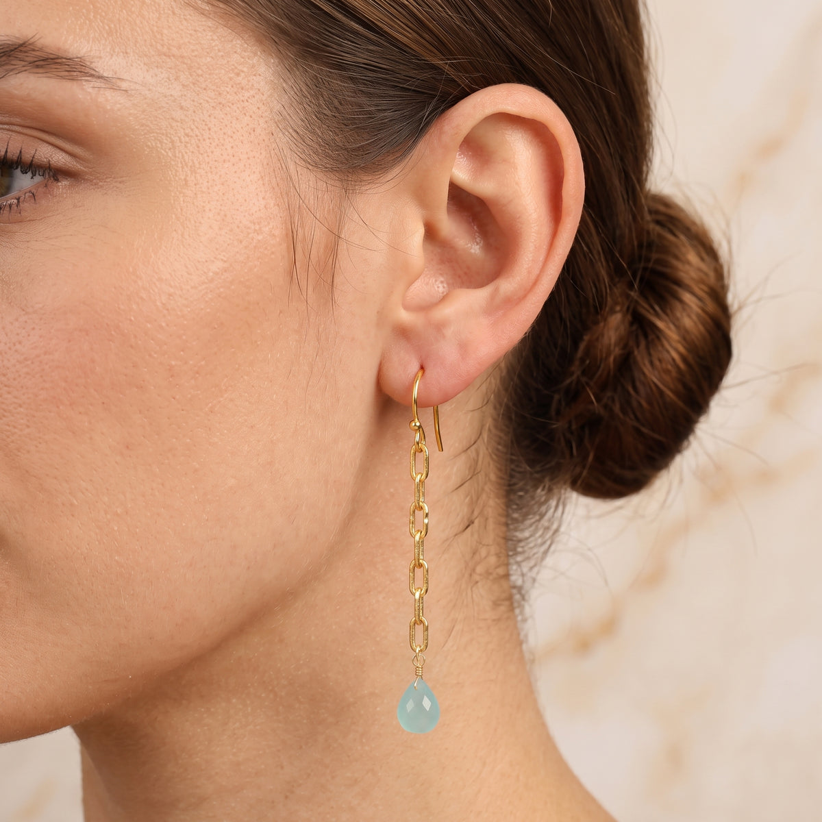 Aqua Chalcedony and Rose Quartz Chain Earrings