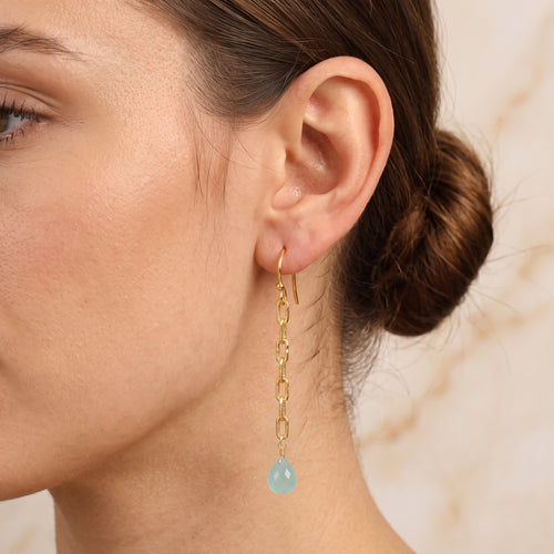 Aqua Chalcedony and Rose Quartz Chain Earrings