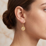 Round Disc Flower Texture Blue CZ Dangle Earrings