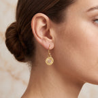 Round Disc Flower Texture Blue CZ Dangle Earrings