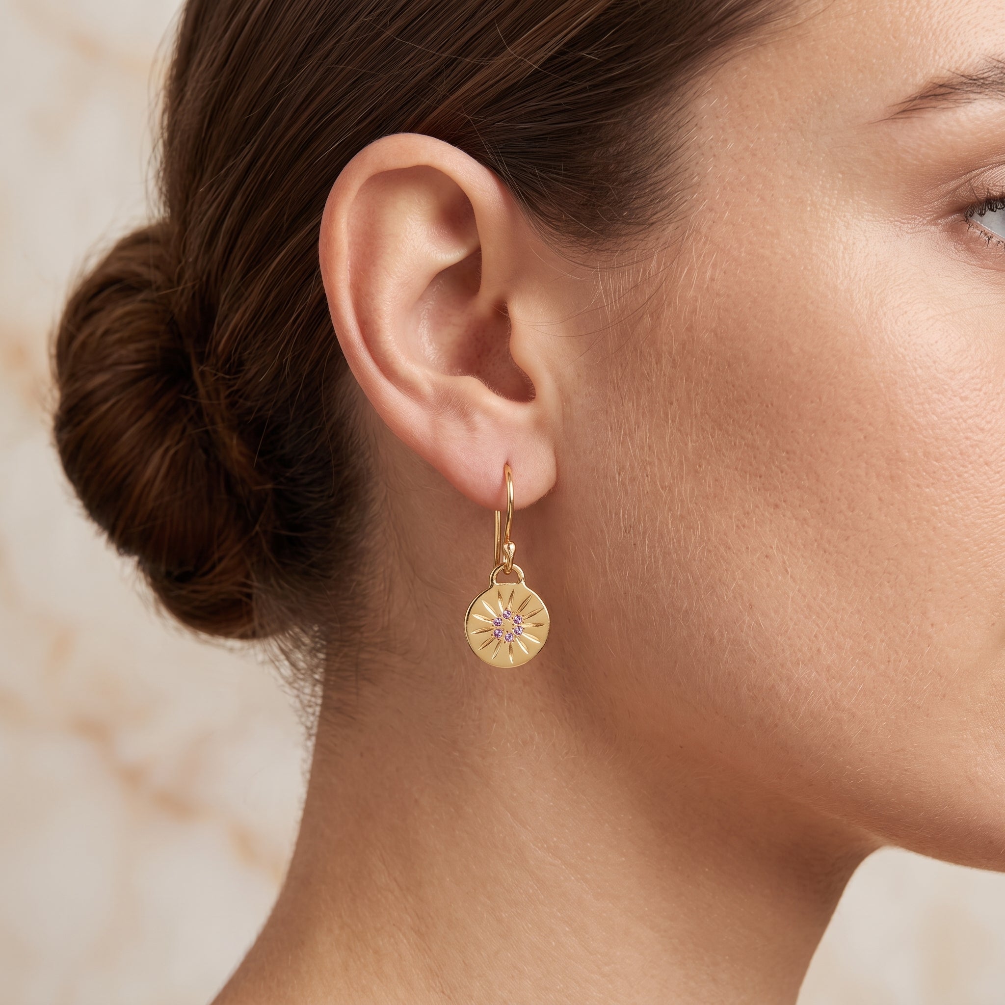 Round Disc Flower Texture Blue CZ Dangle Earrings