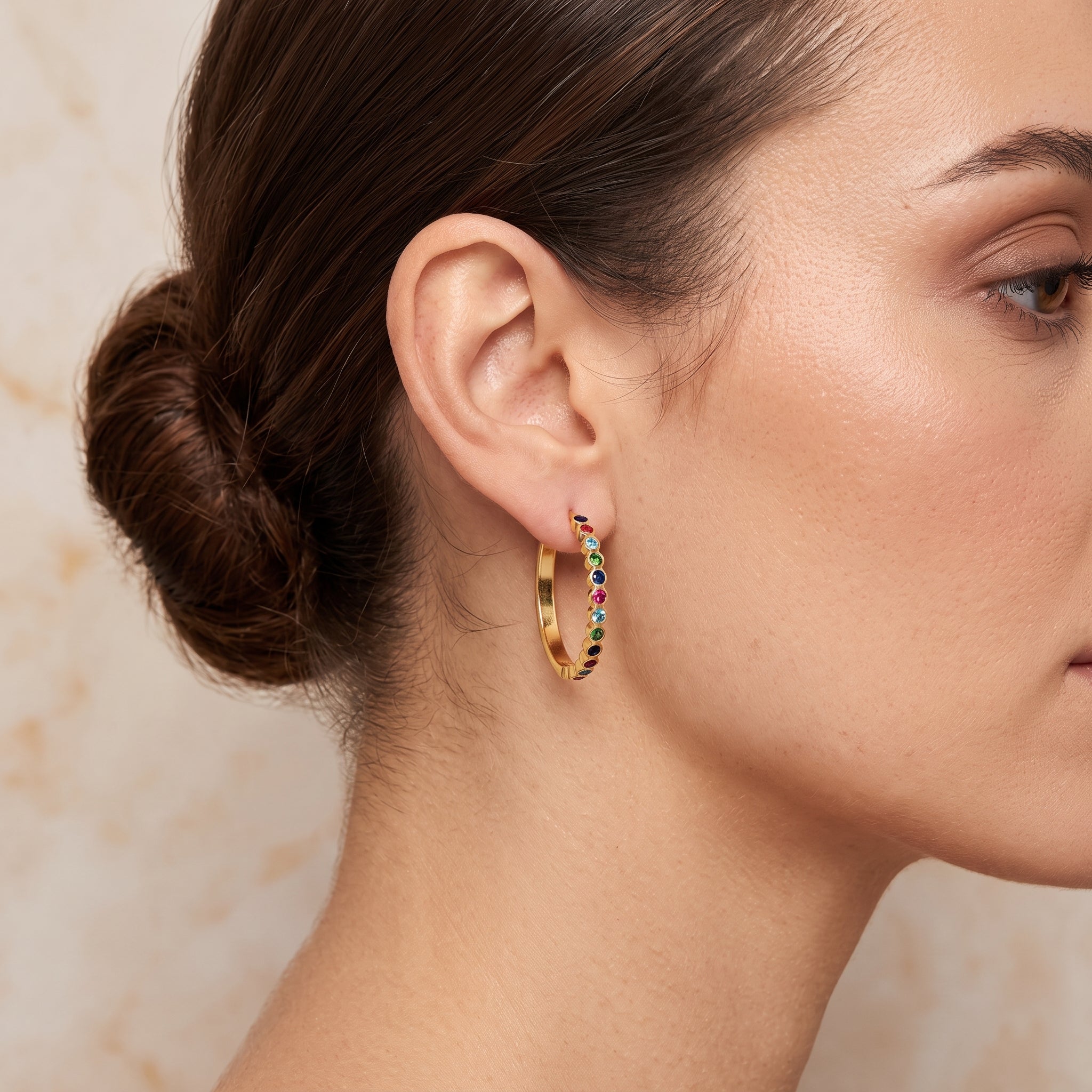 Half Eternity Multi CZ Huggies Earrings