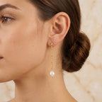 Pearl with Paper Clip Chain Dangle Earring