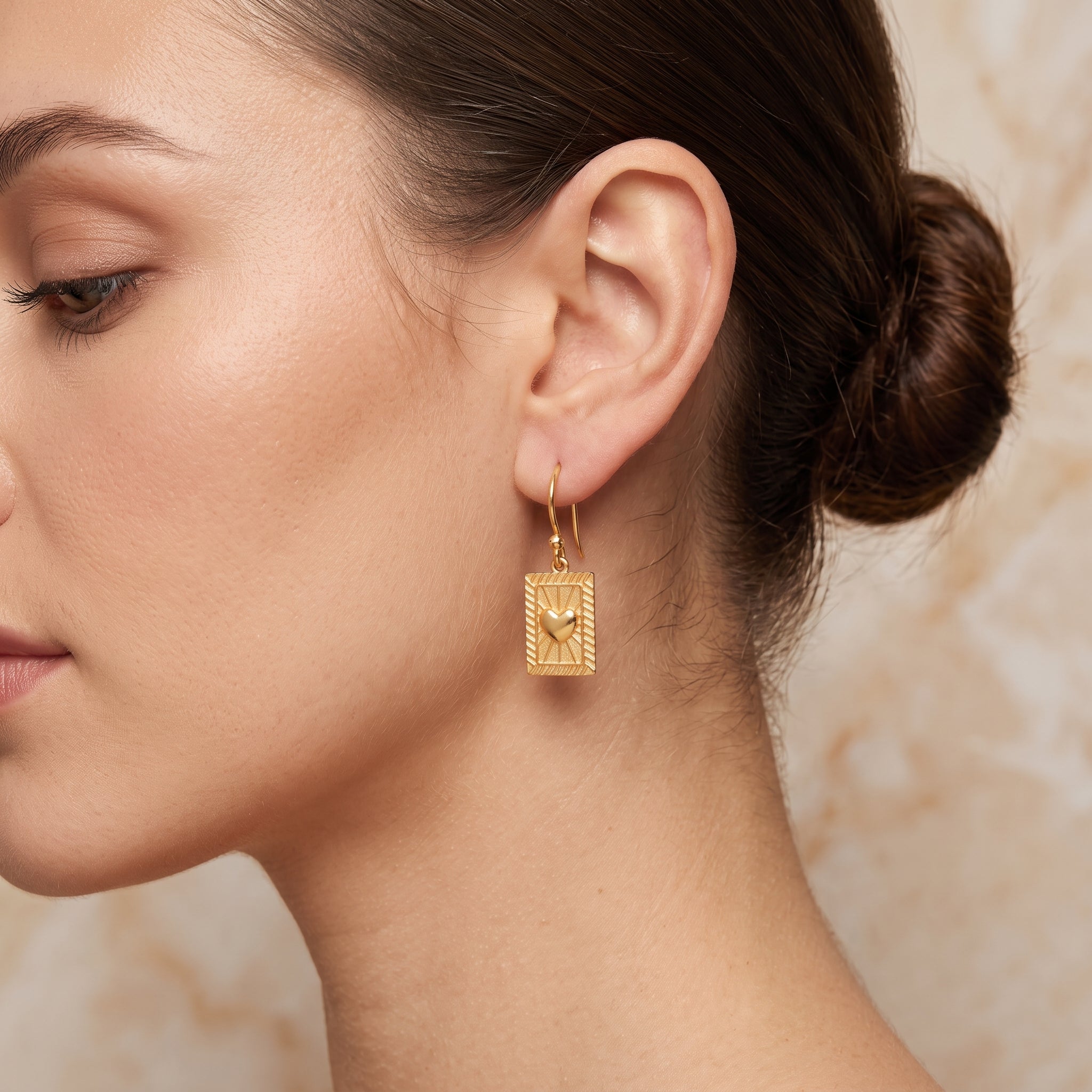 Metal Texture with Heart Earrings
