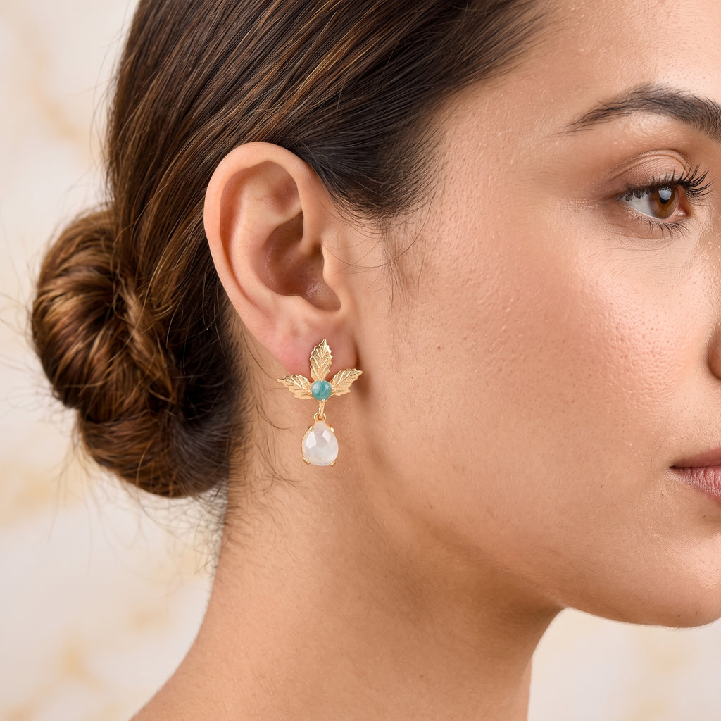 Dew Drop White Rainbow and Amazonite Gemstone Earrings