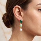 Emerald, Prehnite and Pearl Earrings