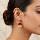 Majestic Rubies, Pearl Gemstone Earrings