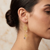 Lemon Quartz Labradorite and Pearl Dangle Earrings