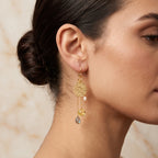 Lemon Quartz Labradorite and Pearl Dangle Earrings