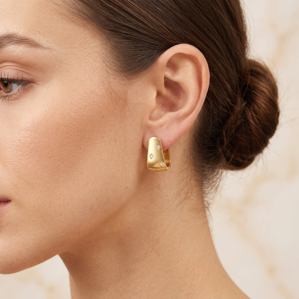 White CZ Huggies Gold Earrings